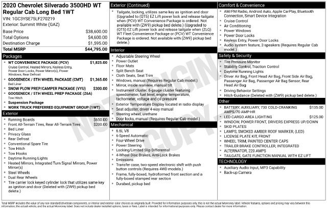 Used 2020 Chevrolet Silverado 3500 W/T w/ WT Convenience Package AWD/4WD image 32