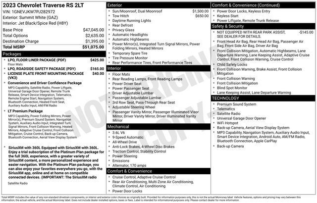 Used 2023 Chevrolet Traverse RS w/ LPO, Floor Liner Package AWD/4WD image 7