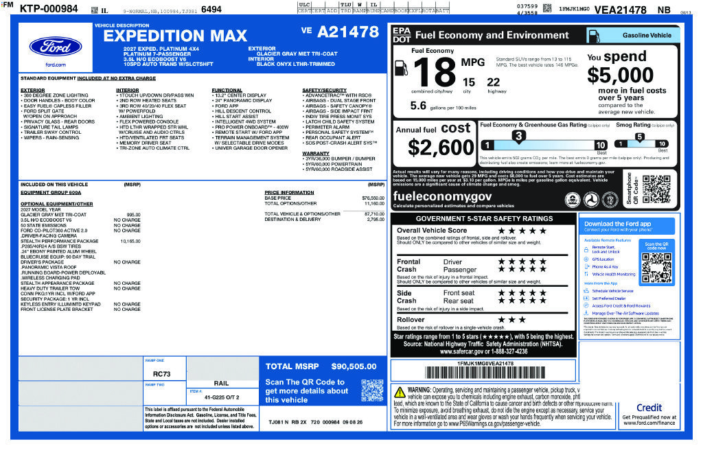 New 2027 Ford Expedition Max Platinum w/ Stealth Performance Package AWD/4WD image 1