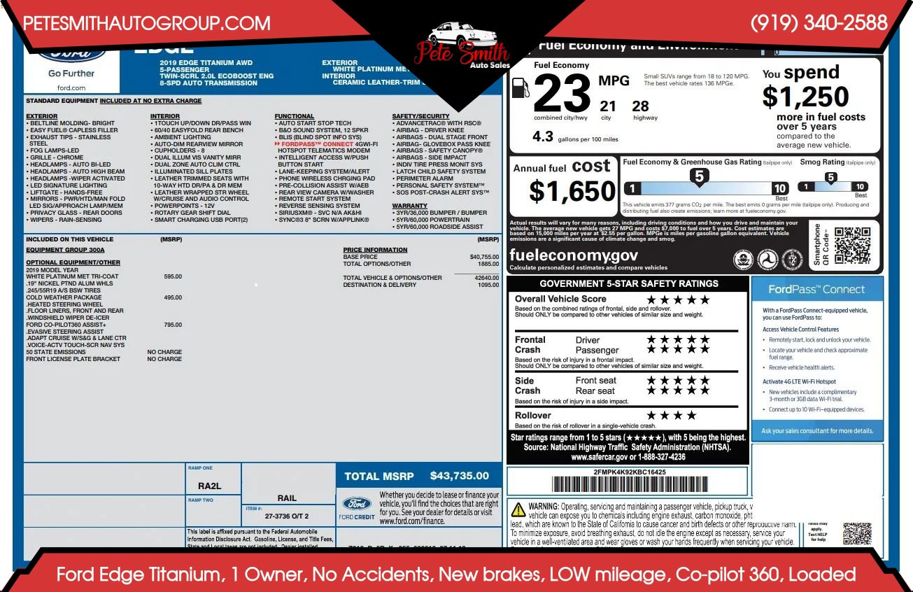 Used 2019 Ford Edge Titanium w/ Cold Weather Package AWD/4WD image 50