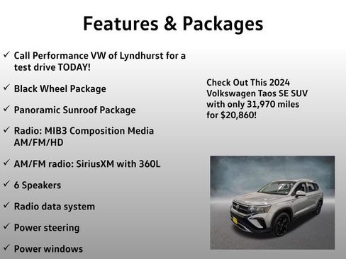 Used 2024 Volkswagen Taos SE w/ Panoramic Sunroof Package FWD image 4