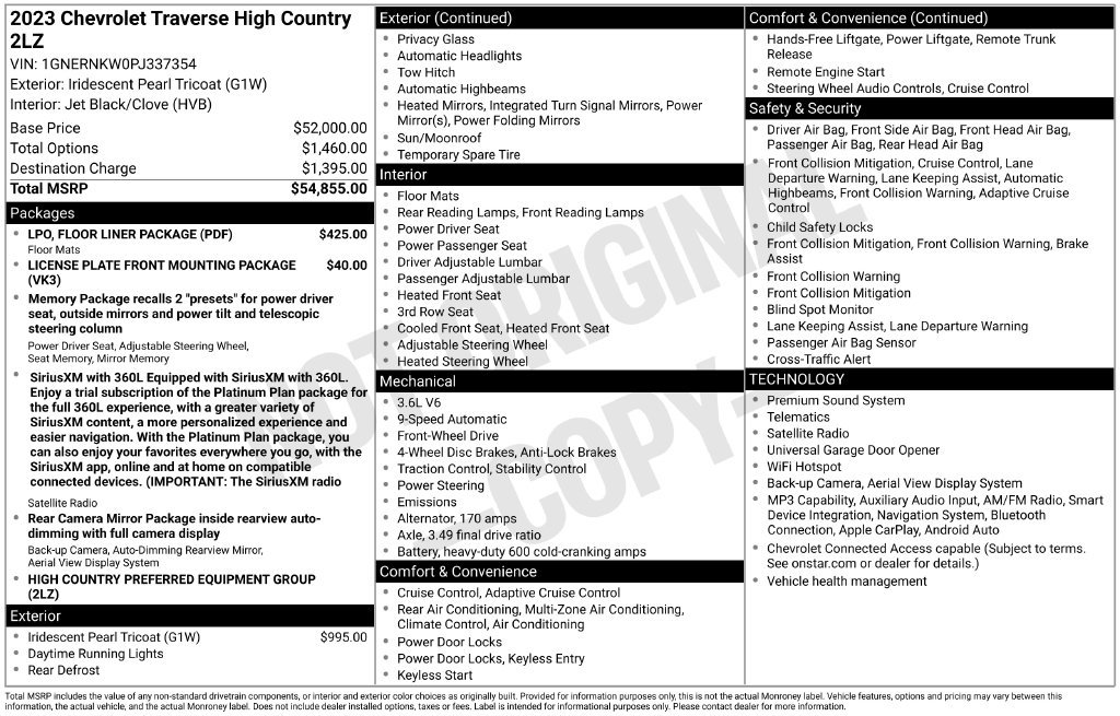 Used 2023 Chevrolet Traverse High Country w/ LPO, Floor Liner Package FWD image 45