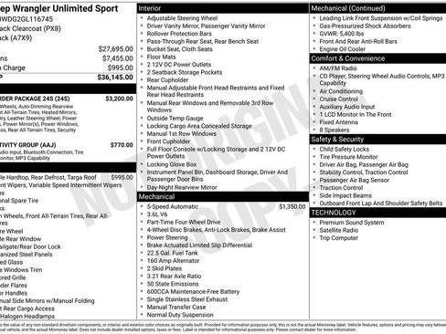 Used 2016 Jeep Wrangler Unlimited Sport w/ Quick Order Package 24S AWD/4WD image 17