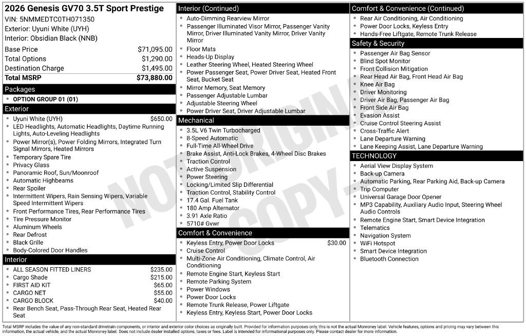 New 2026 Genesis GV70 3.5T Sport Prestige AWD/4WD image 2