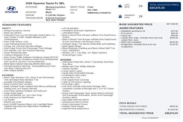 Certified 2026 Hyundai Santa Fe SEL FWD image 44