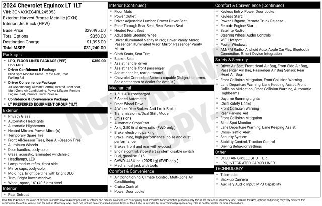 Certified 2024 Chevrolet Equinox LT w/ LPO, Floor Liner Package FWD image 6