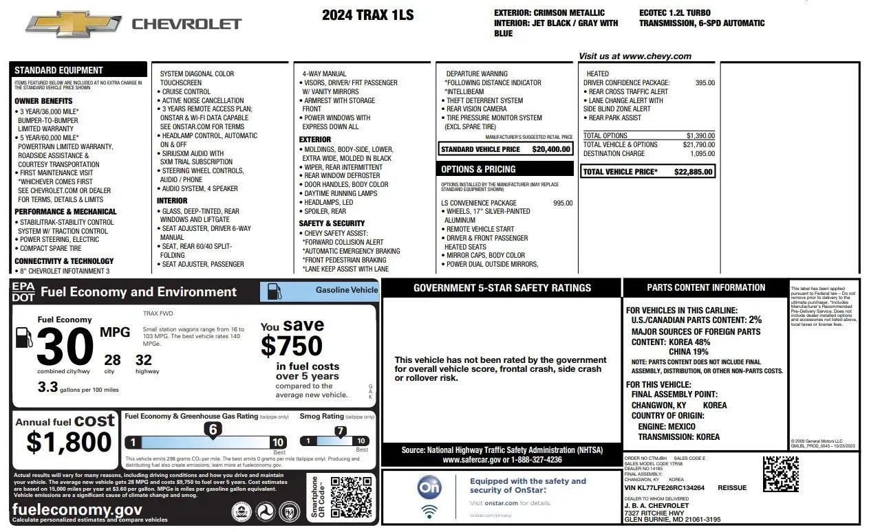 Used 2024 Chevrolet Trax LS w/ LS Convenience Package FWD image 5