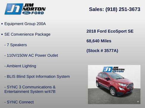 Used 2018 Ford EcoSport SE w/ SE Convenience Package FWD image 8