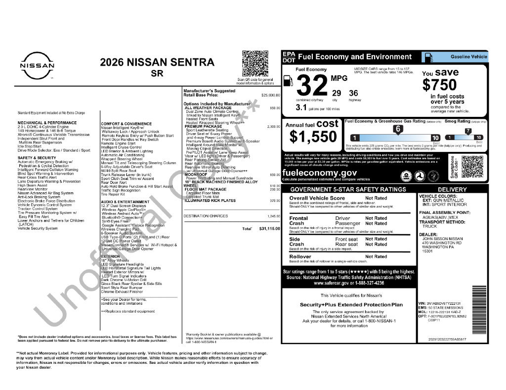 New 2026 Nissan Sentra SR w/ SR Premium Package FWD image 6