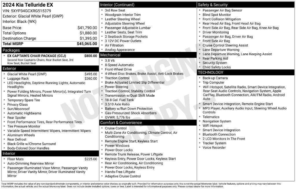 Used 2024 Kia Telluride EX w/ EX Captain's Chair Package FWD image 4