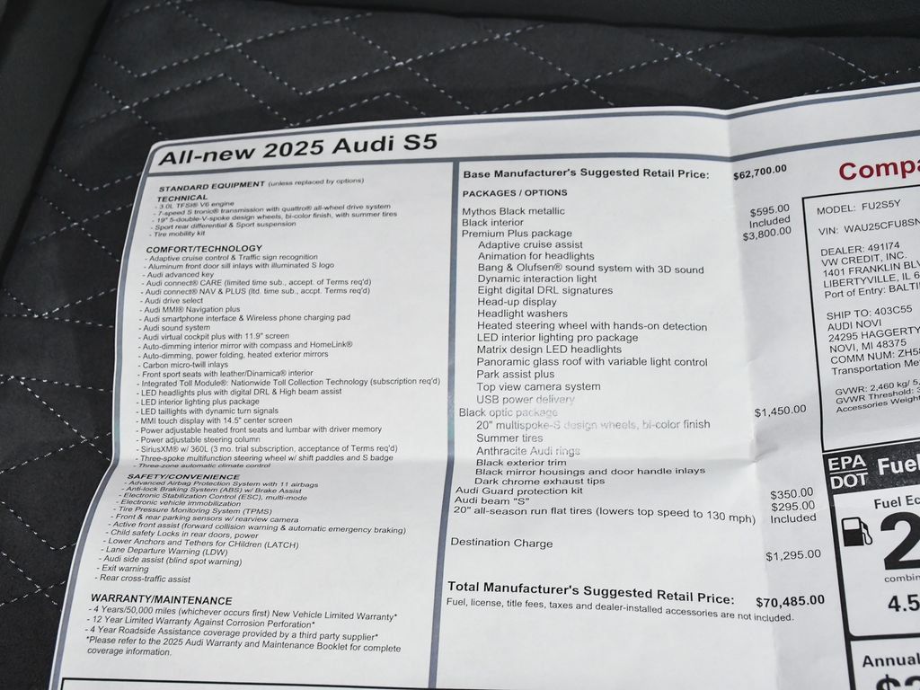 Used 2025 Audi S5 Premium Plus w/ Premium Plus Package AWD/4WD image 66