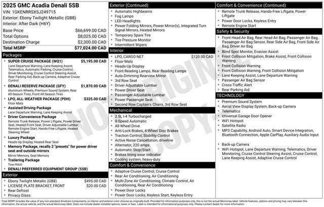 Used 2025 GMC Acadia Denali w/ Super Cruise Package AWD/4WD image 1