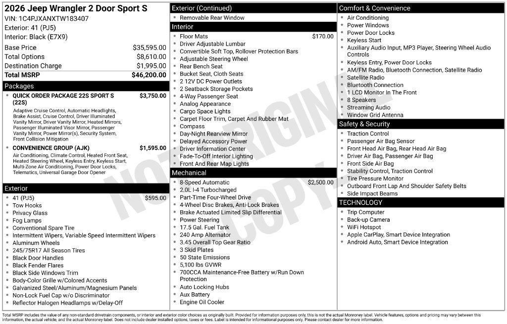 New 2026 Jeep Wrangler Sport AWD/4WD image 29