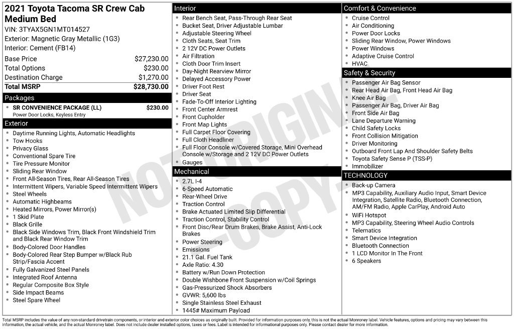 Used 2021 Toyota Tacoma SR w/ SR Convenience Package RWD image 5