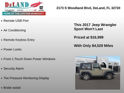 Used 2017 Jeep Wrangler Sport w/ Quick Order Package 24S AWD/4WD image 4