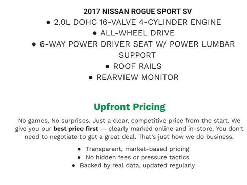 Used 2017 Nissan Rogue Sport SV w/ SV All-Weather Package AWD/4WD image 2