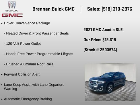 Certified 2021 GMC Acadia SLE w/ Driver Convenience Package AWD/4WD image 12