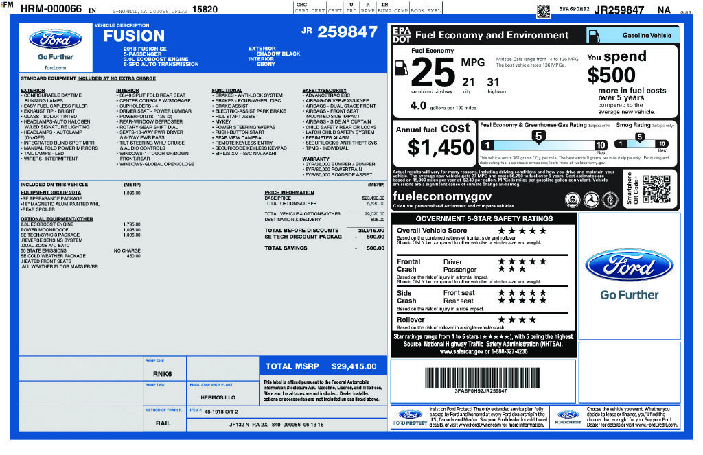 Used 2018 Ford Fusion SE w/ Equipment Group 201A FWD image 7