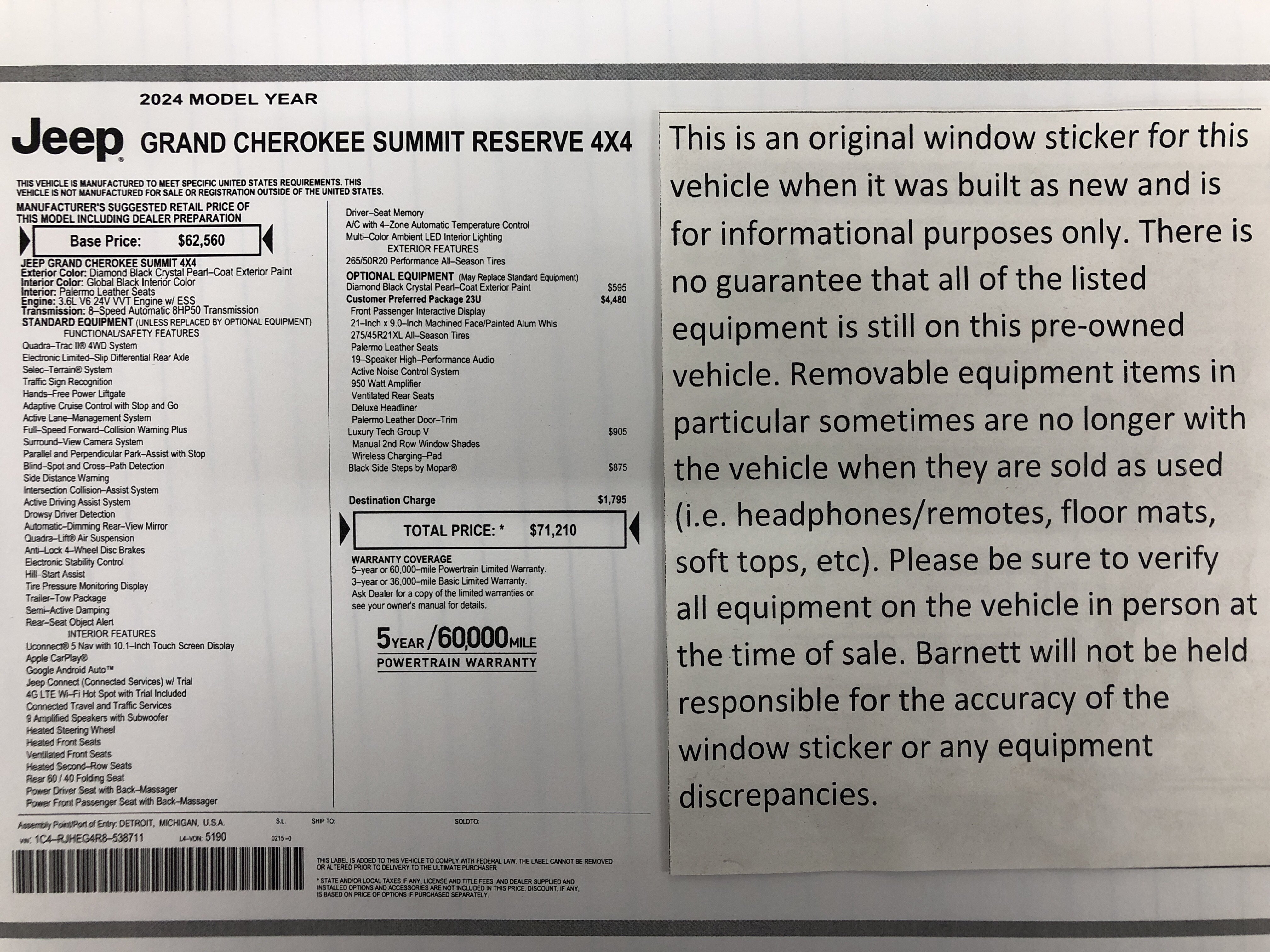 Certified 2024 Jeep Grand Cherokee Summit AWD/4WD image 2