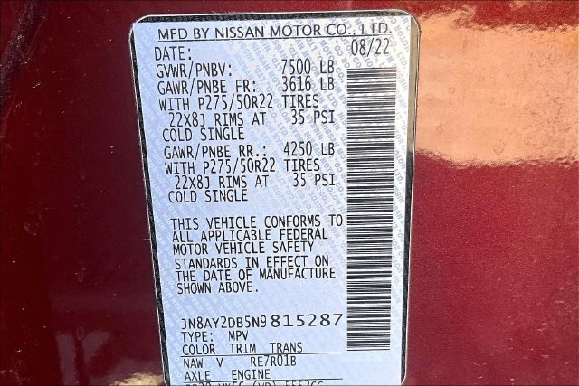 Used 2022 Nissan Armada Platinum w/ Captain's Chairs Package AWD/4WD image 19