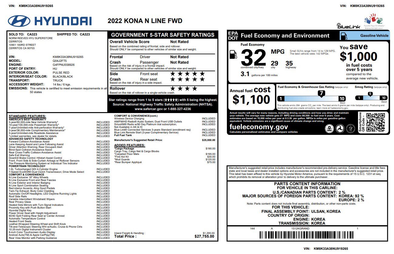 Used 2022 Hyundai Kona N Line w/ Cargo Package FWD image 4