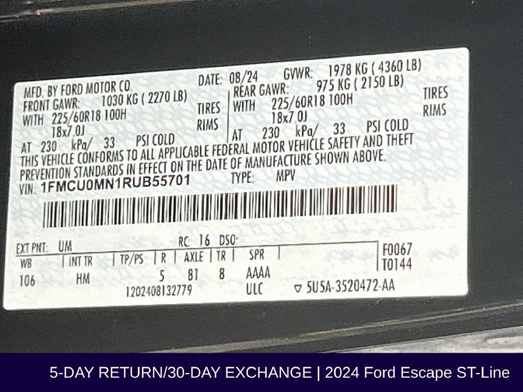 Used 2024 Ford Escape ST-Line w/ Tech Pack #1 FWD image 35
