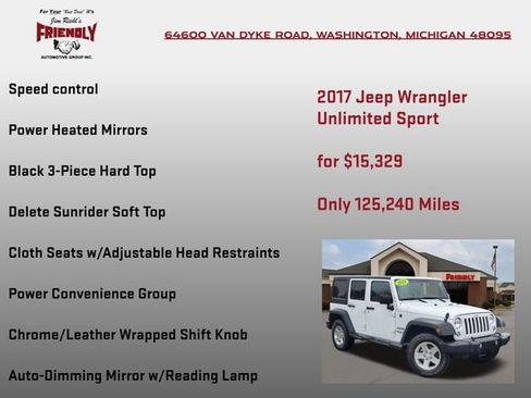 Used 2017 Jeep Wrangler Unlimited Sport w/ Quick Order Package 24S AWD/4WD image 30