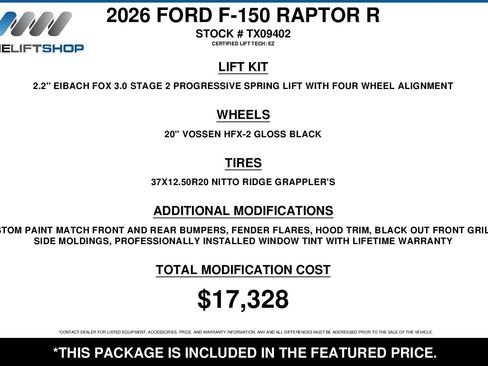 Used 2026 Ford F150 Raptor w/ Equipment Group 803A Raptor R AWD/4WD image 2