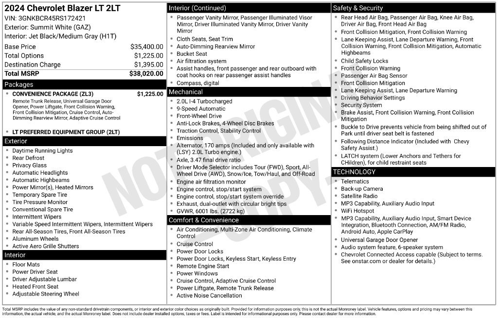 Certified 2024 Chevrolet Blazer LT w/ Convenience Package FWD image 34