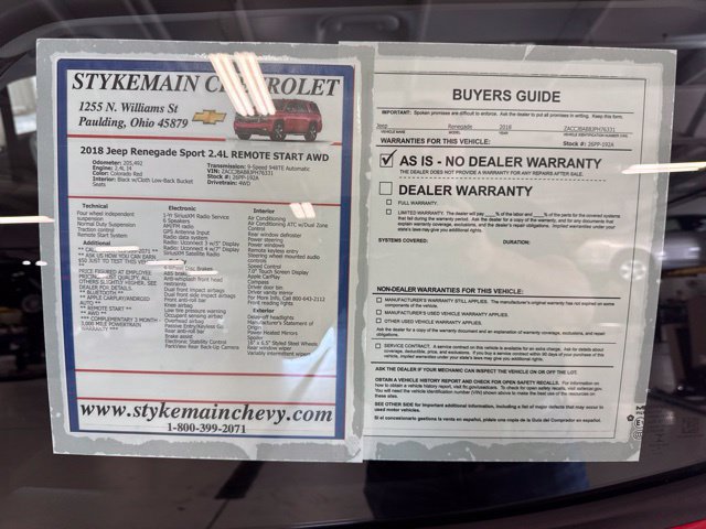 Used 2018 Jeep Renegade Sport w/ Power & Air Group AWD/4WD image 3