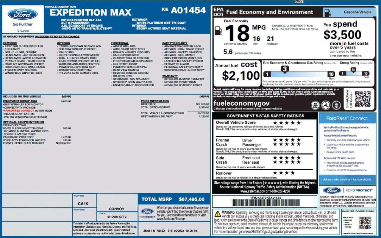 Used 2019 Ford Expedition Max XLT w/ Equipment Group 202A AWD/4WD image 34