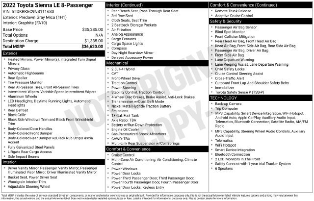 Used 2022 Toyota Sienna LE FWD image 28