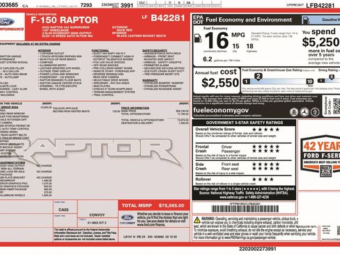 Used 2020 Ford F150 Raptor w/ Equipment Group 802A Luxury AWD/4WD image 2
