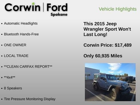 Used 2015 Jeep Wrangler Sport w/ Connectivity Group image 6