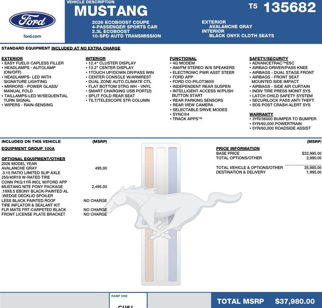 New 2026 Ford Mustang Coupe w/ Mustang Nite Pony Package RWD image 2