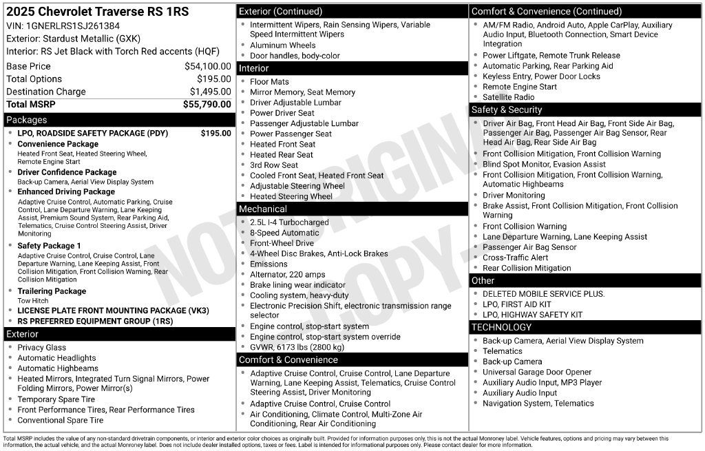 Used 2025 Chevrolet Traverse RS w/ LPO, Roadside Safety Package FWD image 9