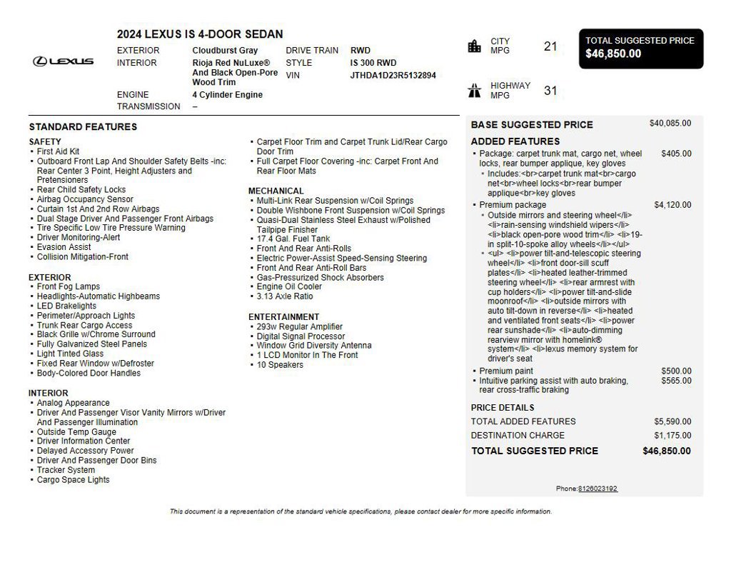 Used 2024 Lexus IS 300 w/ Premium Package RWD image 39