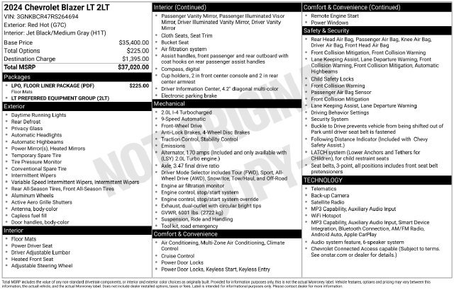 Used 2024 Chevrolet Blazer LT w/ LPO, Floor Liner Package FWD image 16
