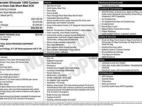 Used 2020 Chevrolet Silverado 1500 Custom Trail Boss w/ Infotainment Package AWD/4WD image 10