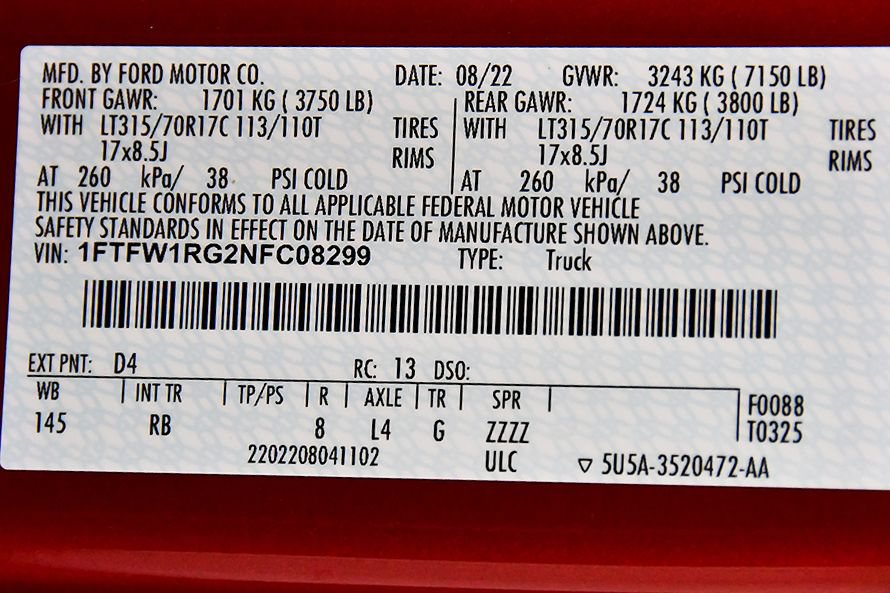 Used 2022 Ford F150 Raptor w/ Equipment Group 801A High AWD/4WD image 15