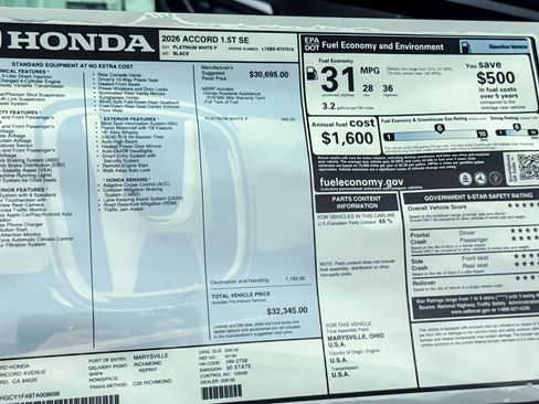 New 2026 Honda Accord SE image 32