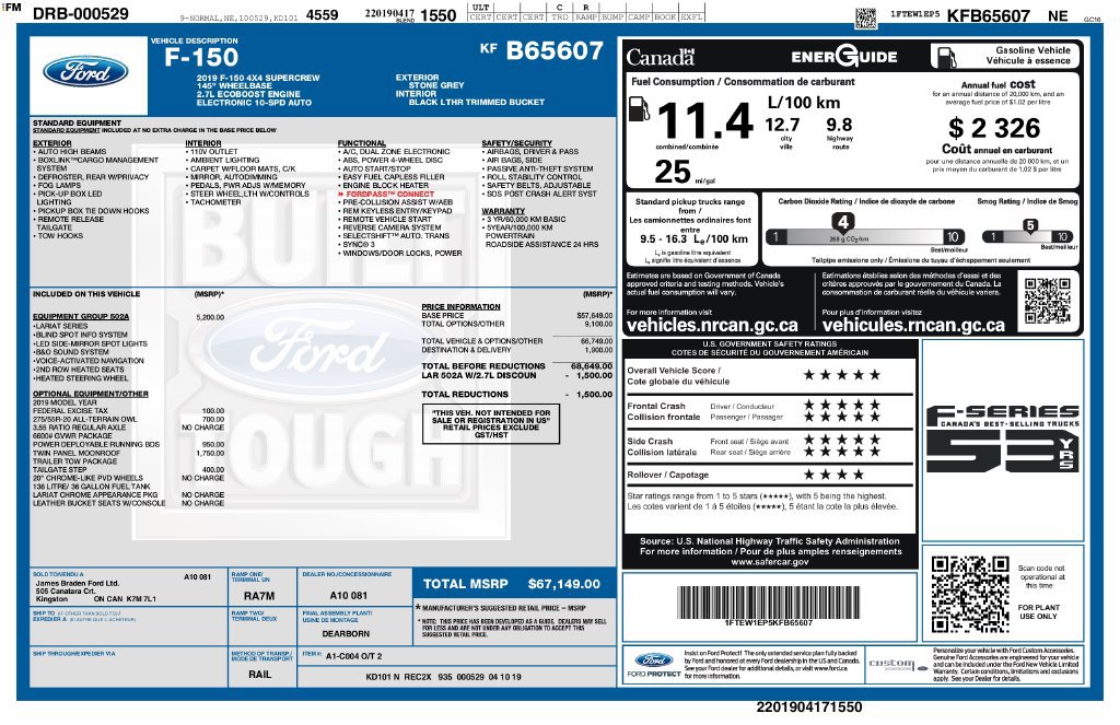 Used 2019 Ford F150 Lariat w/ Equipment Group 502A Luxury AWD/4WD image 2