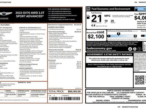 Used 2022 Genesis GV70 3.5T Sport w/ Sport Advanced Package AWD/4WD image 3
