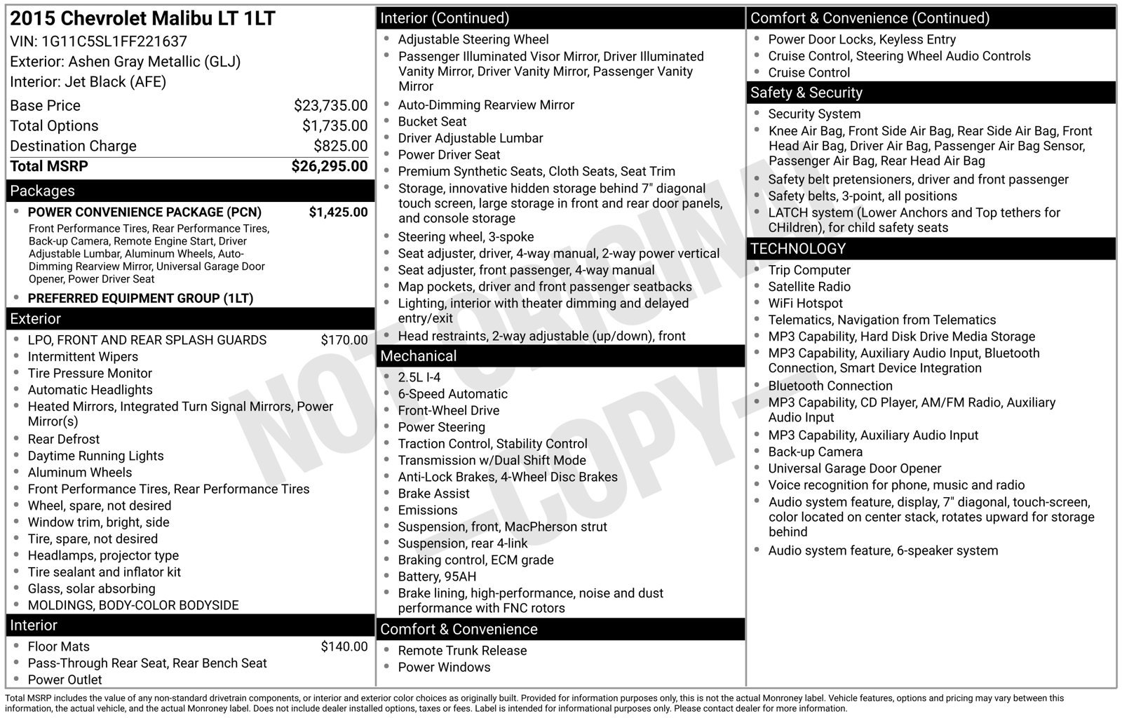 Used 2015 Chevrolet Malibu LT w/ Power Convenience Package FWD image 21