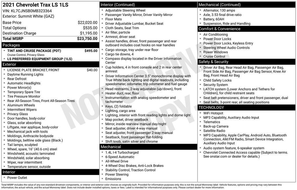 Used 2021 Chevrolet Trax LS w/ Tint and Cruise Package AWD/4WD image 5