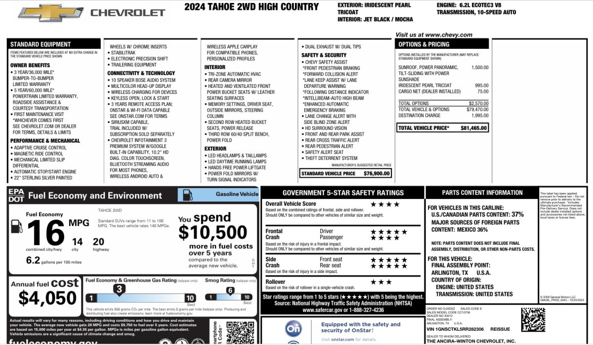 Used 2024 Chevrolet Tahoe High Country RWD image 16