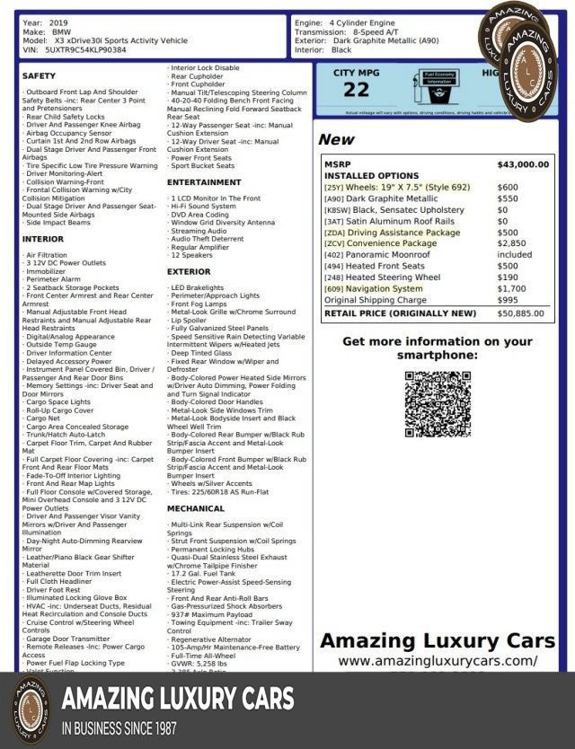 Used 2019 BMW X3 xDrive30i w/ Convenience Package AWD/4WD image 1