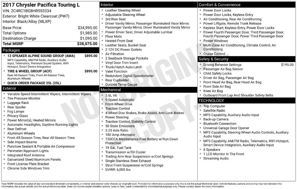 Used 2017 Chrysler Pacifica Touring-L w/ Tire & Wheel Group FWD image 5