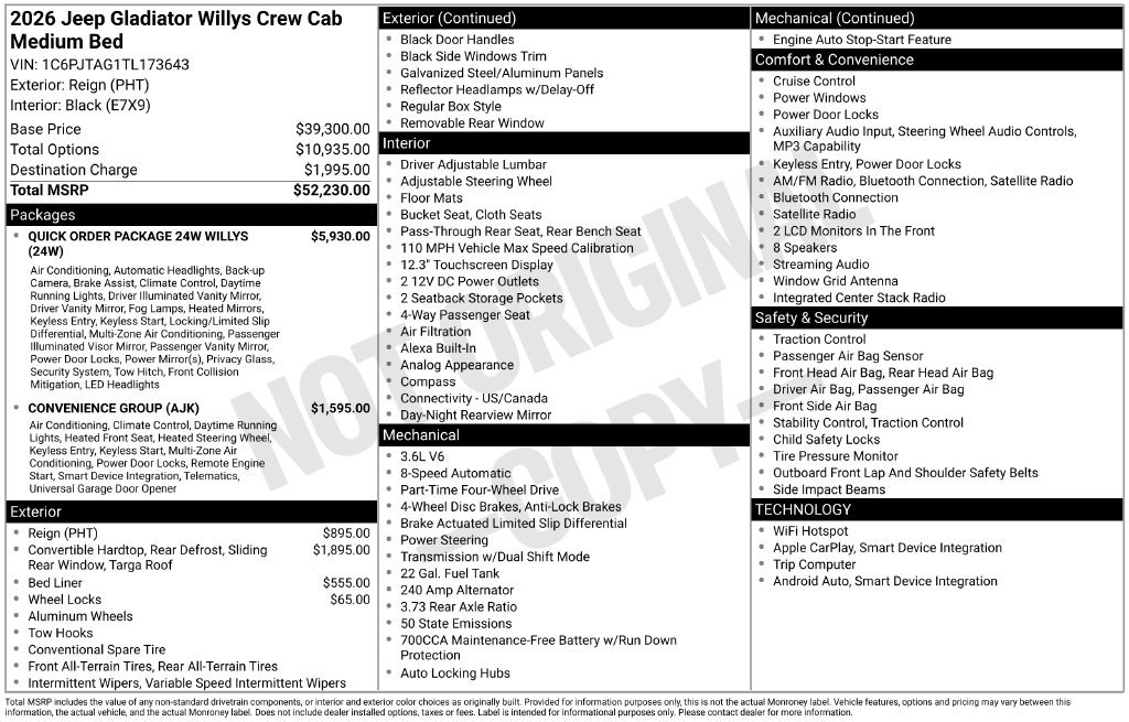 New 2026 Jeep Gladiator Sport AWD/4WD image 6