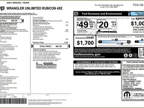 Used 2021 Jeep Wrangler Unlimited Rubicon 4xe w/ Safety Group image 14